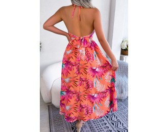 Botanical Tied Backless Cutout Slit Dress