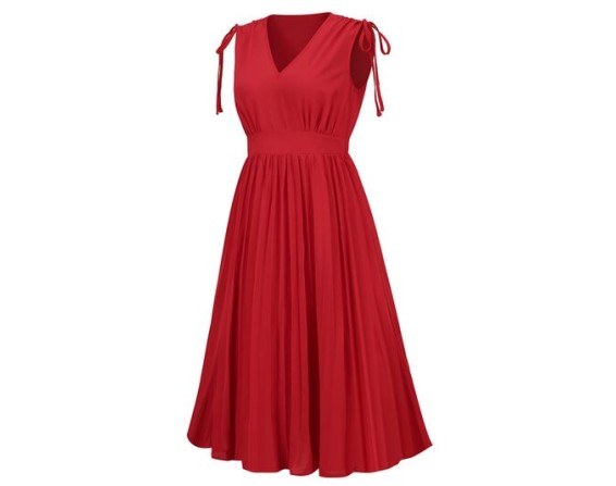 Pleated V-Neck Sleeveless Midi Dress