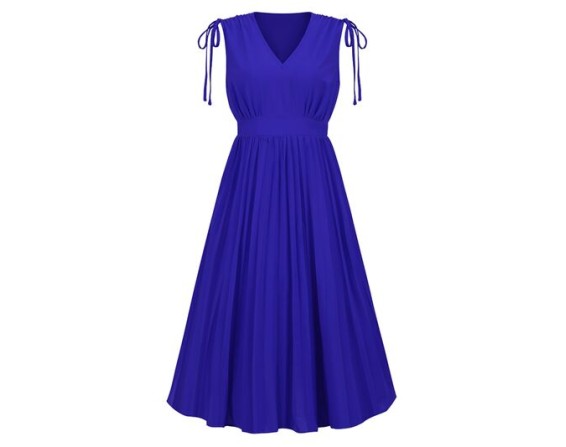 Pleated V-Neck Sleeveless Midi Dress