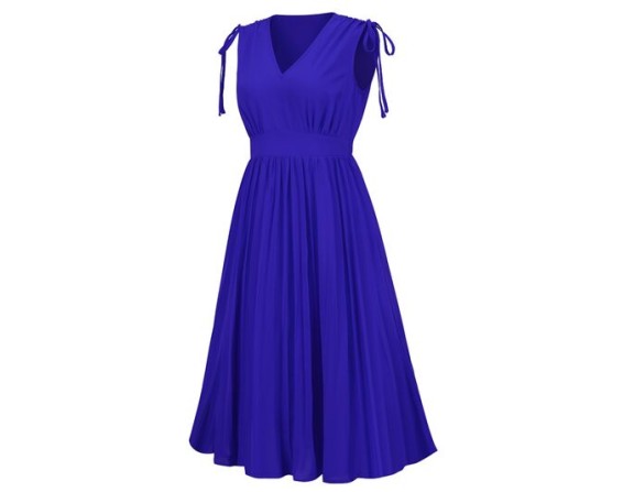 Pleated V-Neck Sleeveless Midi Dress