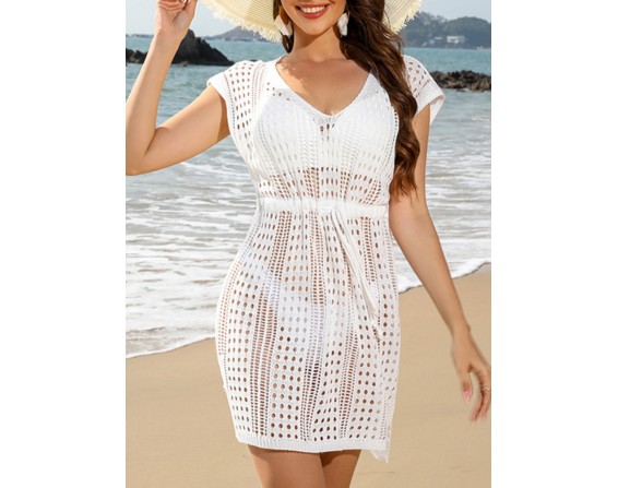 Openwork V-Neck Cap Sleeve Cover-Up