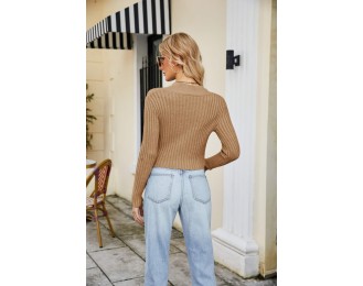 ZIp-Up Rib-Knit Cropped Cardigan